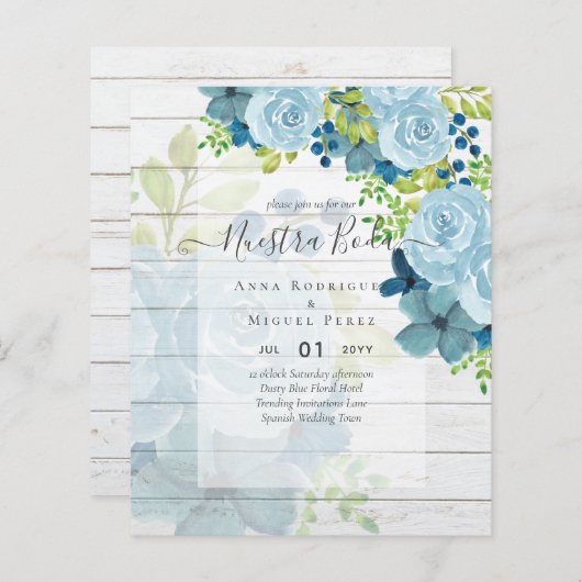 Papier NUESTRA BODA BUDGET Floral Bleu Dusty (Devant / Derrière)