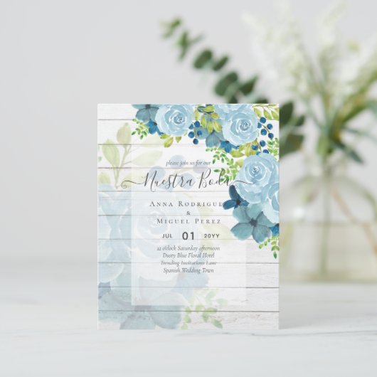 Papier NUESTRA BODA BUDGET Floral Bleu Dusty (Debout devant)