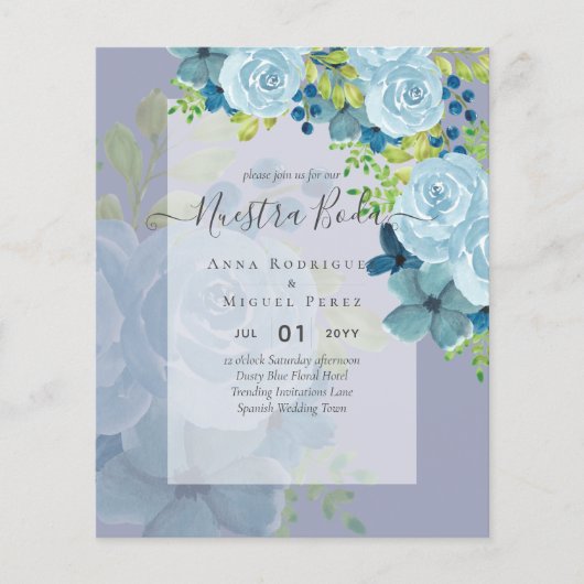 Papier NUESTRA BODA BUDGET Floral Bleu Dusty (Devant)