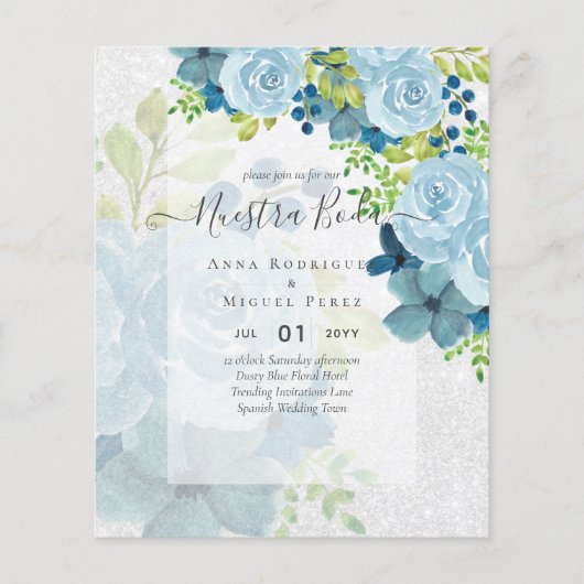 Papier NUESTRA BODA BUDGET Floral Bleu Dusty (Devant)