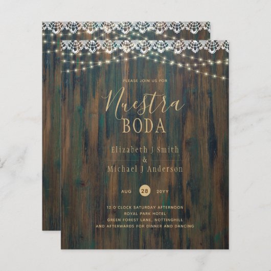 PAPIER NUESTRA BODA BUDGET LUMIÈRES RUSTIQUES LACE INVITA (Devant / Derrière)