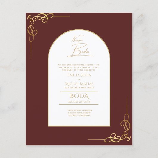 Papier Nuestra Boda Budget Or Accent Invitation bilingue (Devant)