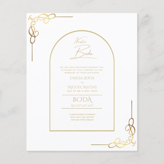 Papier Nuestra Boda Budget Or Accent Invitation bilingue (Devant)