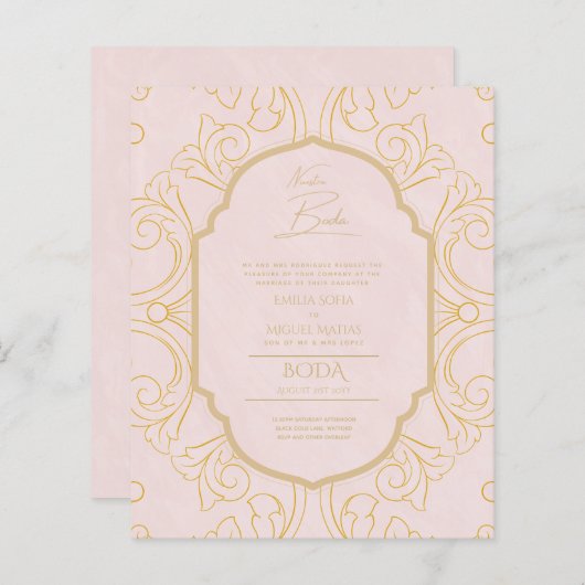 Papier Nuestra Boda Gold Frame Mariage espagnol INVITE (Devant / Derrière)