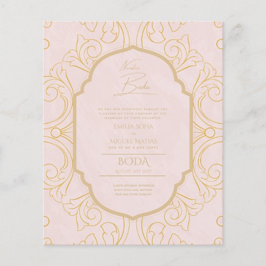 Papier Nuestra Boda Gold Frame Mariage espagnol INVITE (Devant)