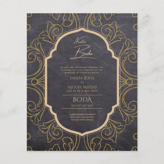 Papier Nuestra Boda Gold Frame Mariage espagnol INVITE (Devant)
