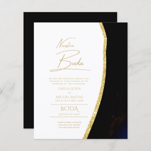 Papier Nuestra Boda Gold Texte AGATE Mariage INVITE (Devant / Derrière)