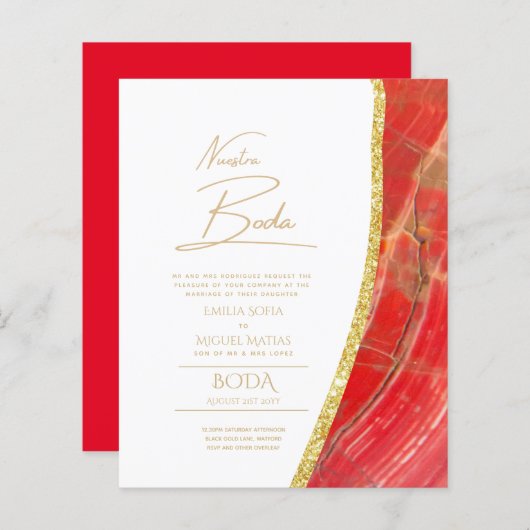 Papier Nuestra Boda Gold Texte AGATE Mariage INVITE (Devant / Derrière)