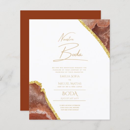 Papier Nuestra Boda Gold Texte AGATE Mariage INVITE (Devant / Derrière)