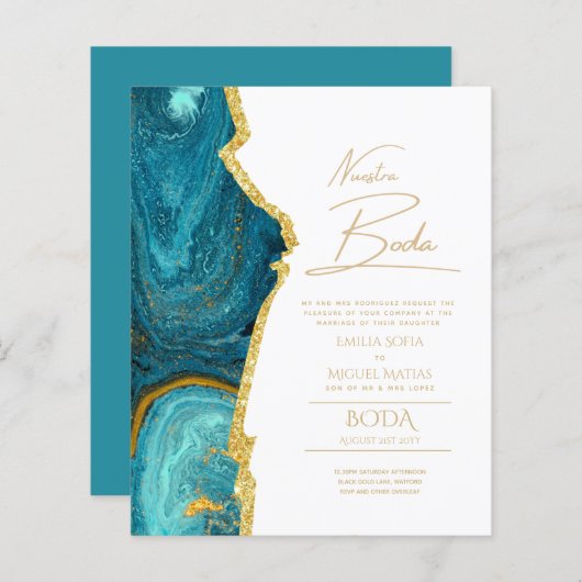 Papier Nuestra Boda Gold Texte AGATE Mariage INVITE (Devant / Derrière)