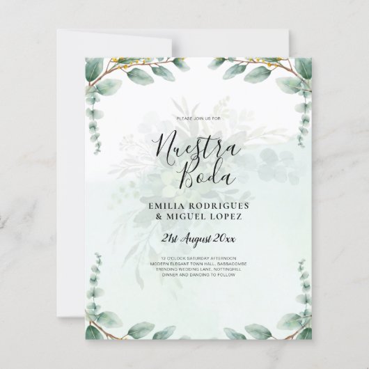 Papier Nuestra Boda Green Mariage Invitations d'or (Devant)
