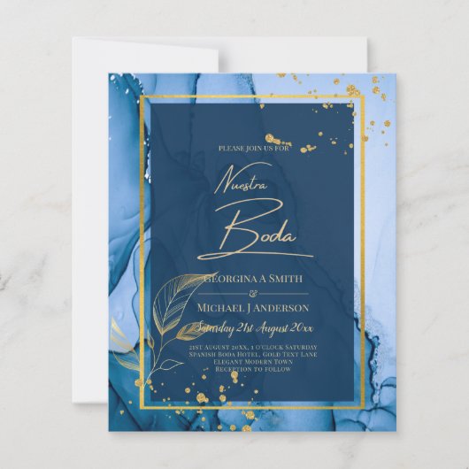 Papier NUESTRA BODA Marine Blue Gold Ink Wedding INVITE (Devant)