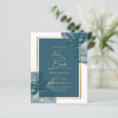 Papier NUESTRA BODA Peacock Blue Gold Wedding Invitation (Debout devant)