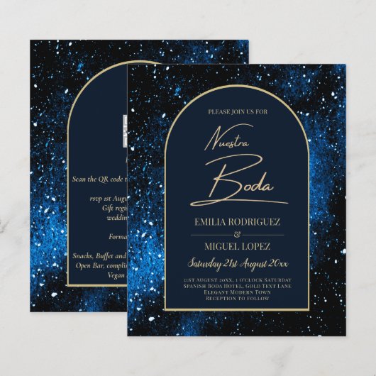 Papier NUESTRA BODA Starry Night Marine Blue Gold INVITAT (Devant / Derrière)