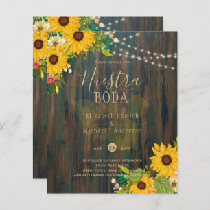 Papier NUESTRA BODA Tournesols Rustique Mariage en bois I
