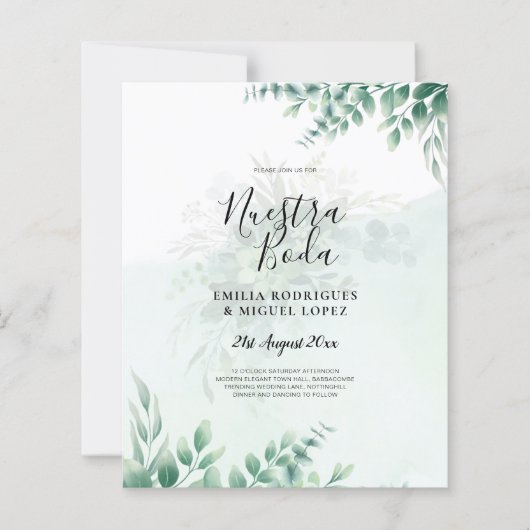 Papier NUESTRA BODA Verdure Faire-part de mariage espagno (Devant)