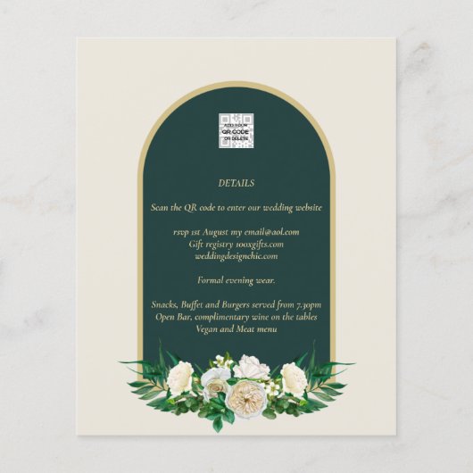 Papier NUESTRA BODA Vert Or Blanc Roses INVITATION d'hive (Dos)