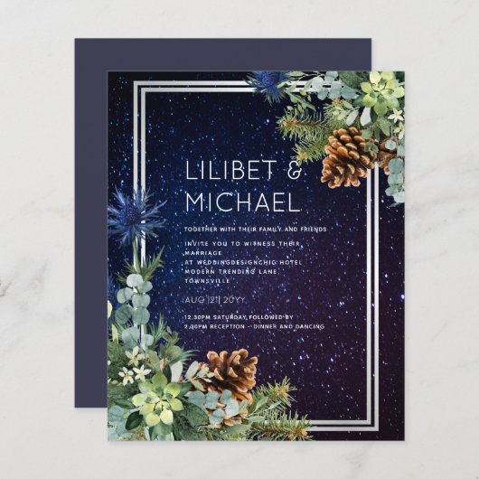 Papier Nuit étoilée Eucalyptus bleu chardon hiverMariage (Devant / Derrière)