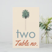 Papier numéro de table de mariage avec palmier comme cadr (Debout devant)
