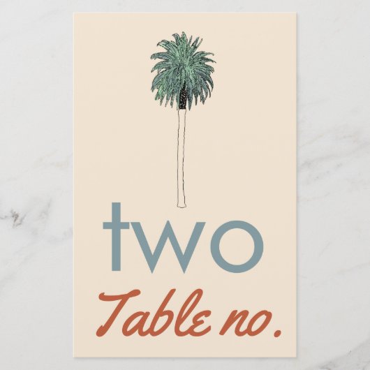 Papier numéro de table de mariage avec palmier comme cadr (Devant)