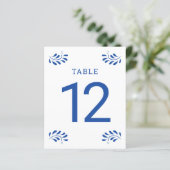 Papier Numéro de table de mariage bleu de style Puebla (Debout devant)