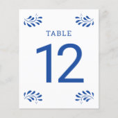 Papier Numéro de table de mariage bleu de style Puebla (Devant)