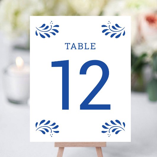 Papier Numéro de table de mariage bleu de style Puebla