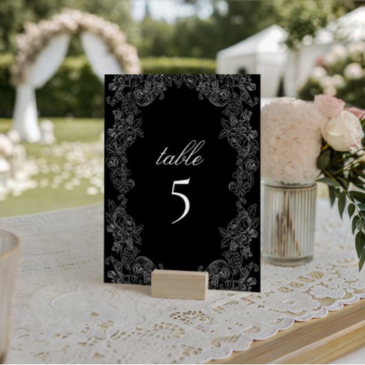 Papier Numéro de table de mariage gothique noir et blanc