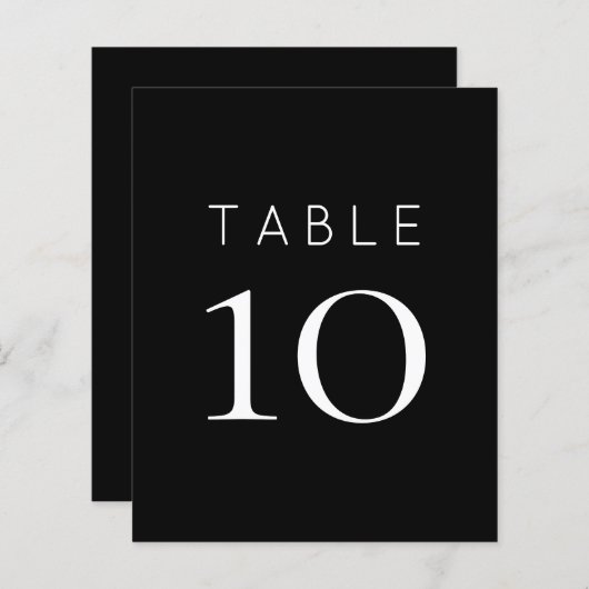 Papier Numéro de table de Mariage noir blanc simple (Devant / Derrière)