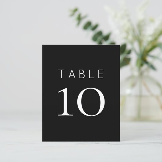 Papier Numéro de table de Mariage noir blanc simple (Debout devant)