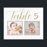 Papier Numéro de table de mariage unique et élégant<br><div class="desc">Les cartes de numéro de table de mariage personnalisées, élégantes et uniques, comportent des photos d'enfance de la mariée et du marié à un âge qui correspond au numéro de table. Pour customiser : tapez le numéro du tableau, cliquez sur "modifier" par les photos par défaut pour télécharger vos propres...</div>