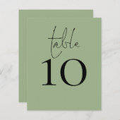 Papier Numéro de table de mariage vert sauge script (Devant / Derrière)