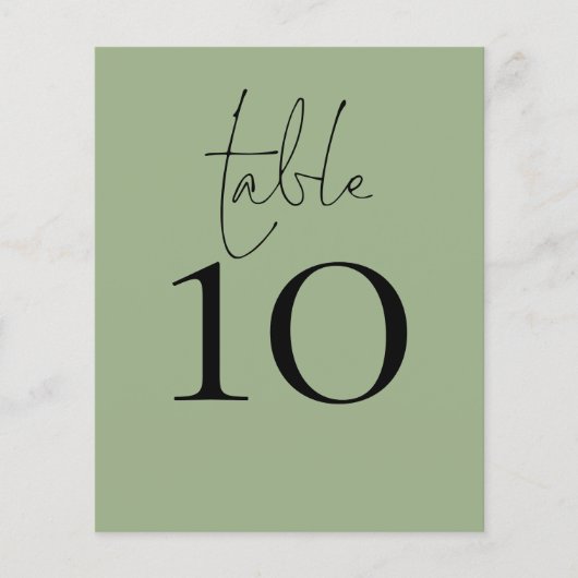 Papier Numéro de table de mariage vert sauge script (Devant)