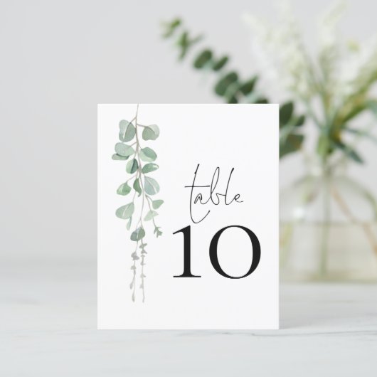 Papier Numéro de table du Mariage de script Eucalyptus (Debout devant)