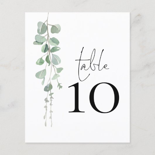 Papier Numéro de table du Mariage de script Eucalyptus (Dos)