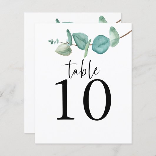 Papier Numéro de table du Mariage de script Eucalyptus (Devant / Derrière)