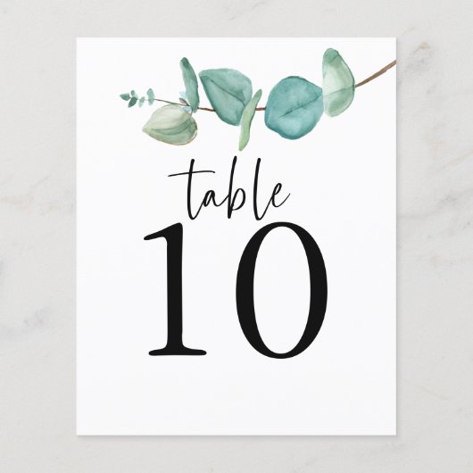 Papier Numéro de table du Mariage de script Eucalyptus (Dos)