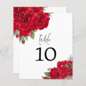 Papier Numéro de table du Mariage de script Red Roses (Devant / Derrière)