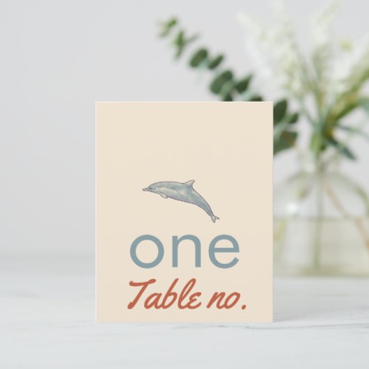 Papier Numéro de table mariage avec animaux de l'océan po (Debout devant)