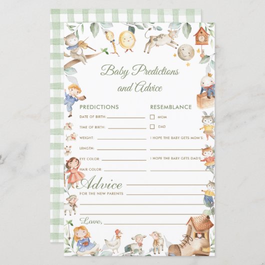 Papier Nursery Rhyme Baby Predictions et conseils Activit (Devant / Derrière)