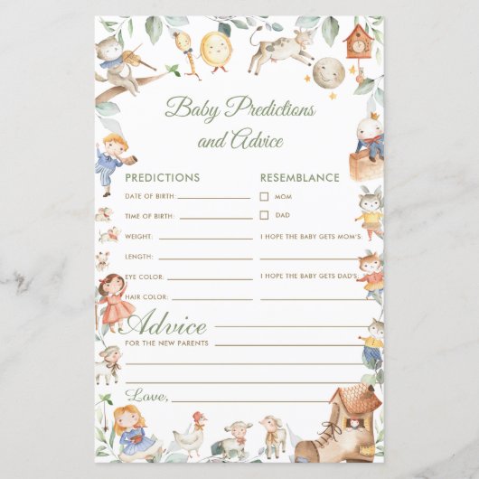 Papier Nursery Rhyme Baby Predictions et conseils Activit (Devant)