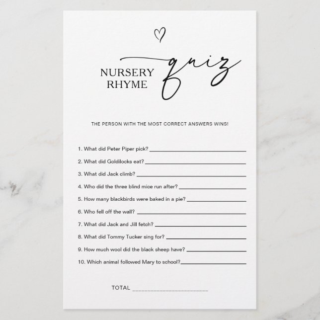 Papier Nursery Rhyme Quiz Game (Devant)