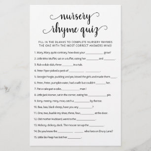 Papier Nursery Rhyme Quiz jeu de Baby shower avec réponse