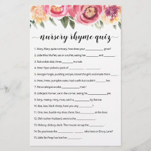 Papier Nursery Rhyme Quiz jeu de Baby shower avec réponse