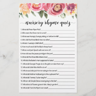 Papier Nursery Rhyme Quiz jeu de Baby shower avec réponse