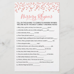 Papier Nursery Rhymes avec réponses Baby shower partie je