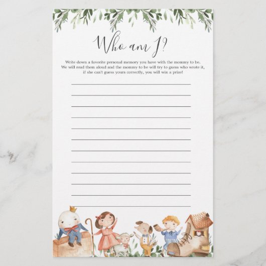 Papier Nursery Rhymes Baby shower Qui Suis-Je Jeu (Devant)