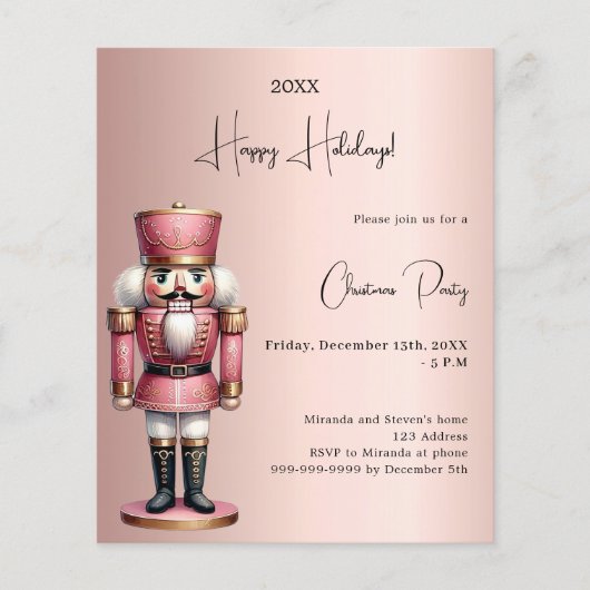 Papier Nutcracker rose or Noël invitation (Devant)