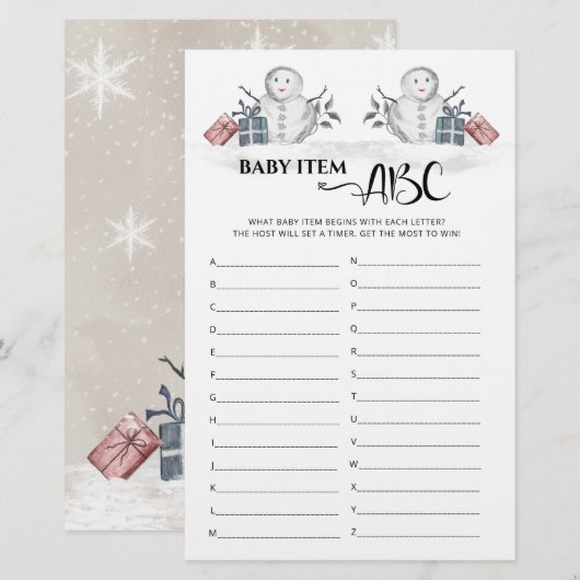 Papier Objet bébé ABC Baby shower Snowman (Devant / Derrière)