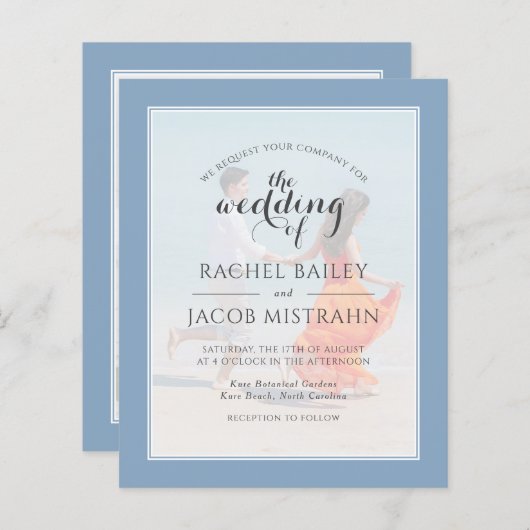 Papier Ocean Blue 2 Photo Budget Faire-part de mariage (Devant / Derrière)